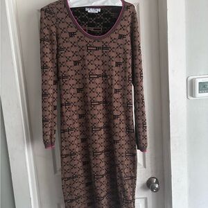 Off-White Brown and Black Long Sleeve Sweater Dress